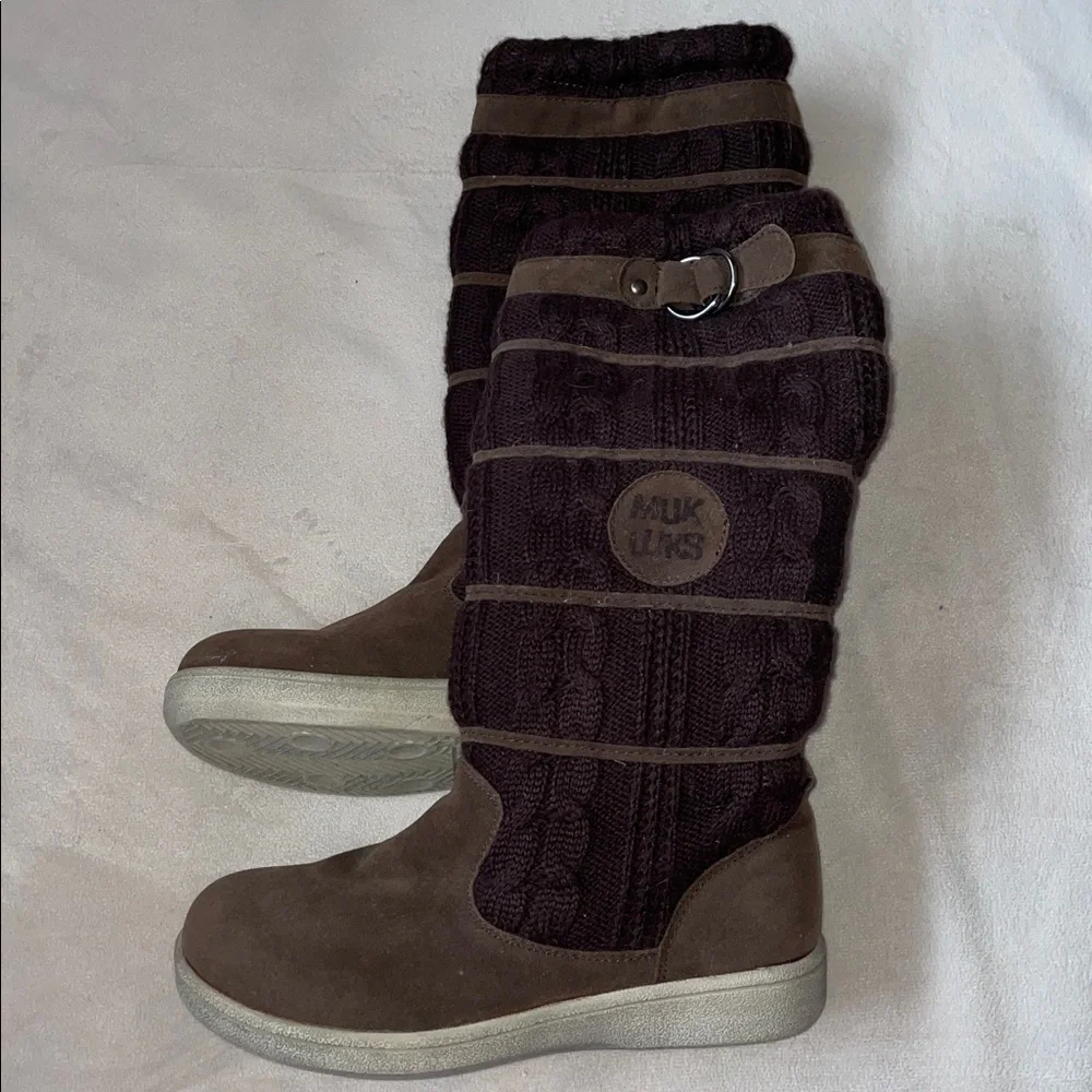 NWOT MUK LUKS Brown Winter Knit Boots.  Size 7 - Picture 2 of 7